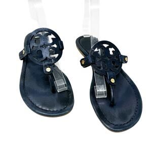 TORY Burch Navy Blue Sparkle Miller Logo Sandals Size 8.5